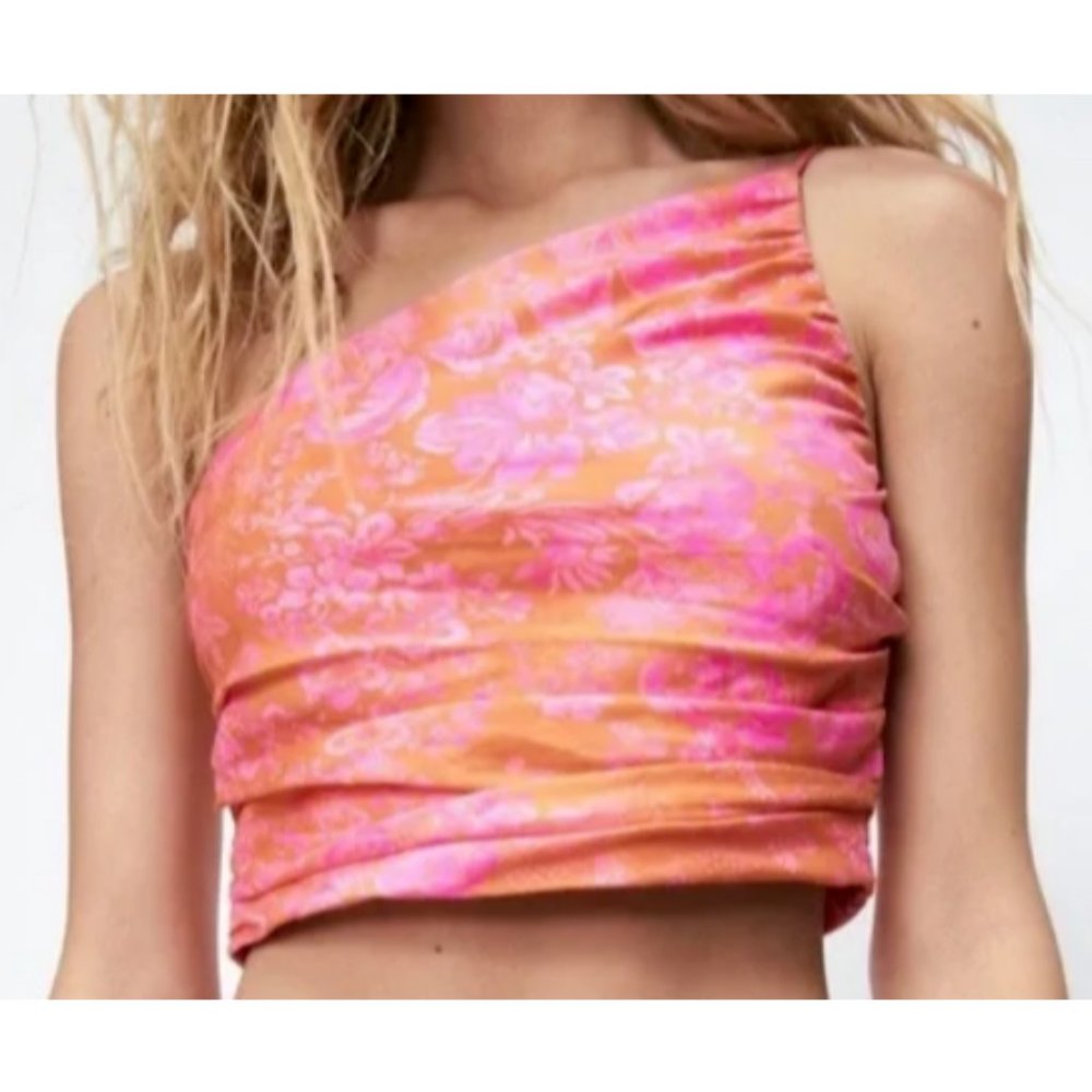 Zara Pink and Orange one shoulder Floral top size M